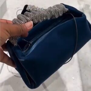 Alexander Wang Blue Velvet Clutch with Silver Details